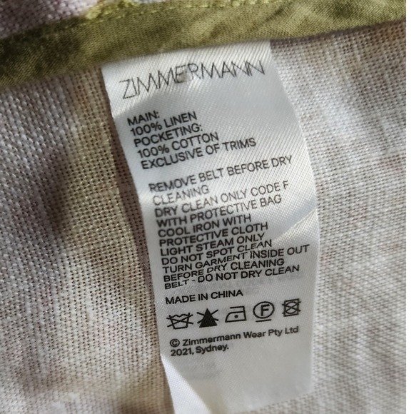 Zimmermann Size 2 Tropical Pants Wide Leg Cropped Belted Linen Blend Floral - Picture 3 of 10